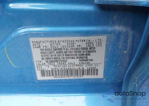 2023 Nissan Sentra Sr Xtronic Cvt from USA, damaged, VIN 3N1AB8DV8PY323024